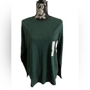 NWT Sonoma Sz M Green Silver Stripes Long Sleeve The Everyday Crew Neck Tee